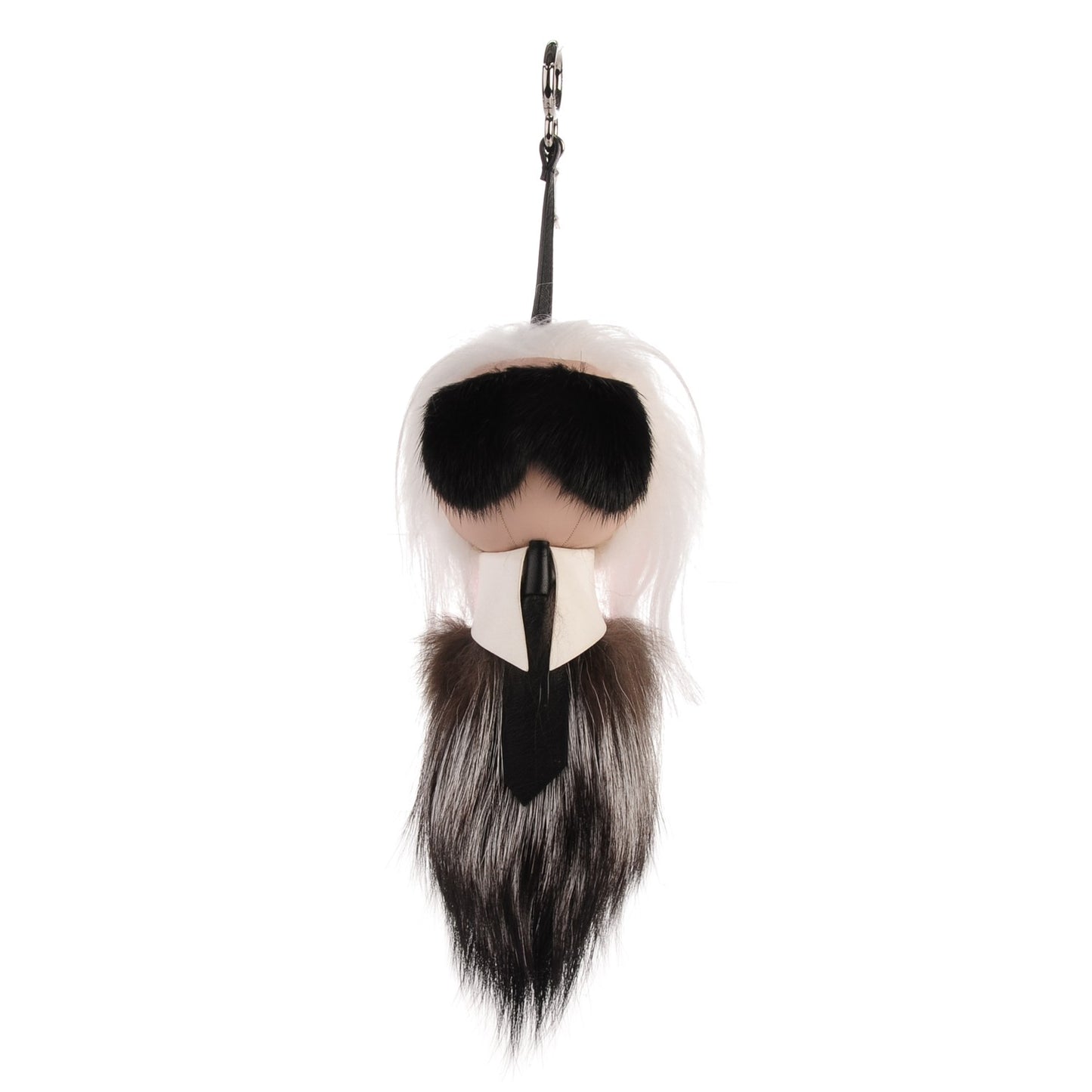 Fox Mink Goat Fur Nappa Karlito Bag Charm Black White Rosa