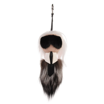 Fendi Fox Mink Goat Fur Nappa Karlito Bag Charm Black White Rosa 1 of 3