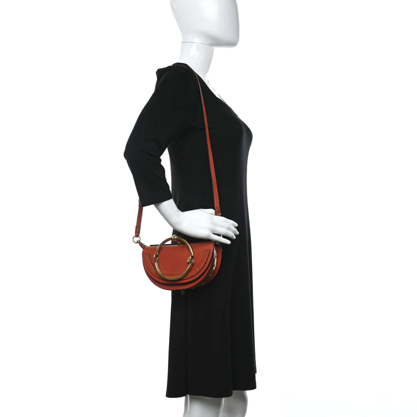 Calfskin Small Nile Bracelet Minaudiere Bag Sepia Red