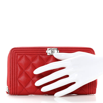 Chanel Caviar Quilted Long Boy Zip Around Wallet Red 2 of 10