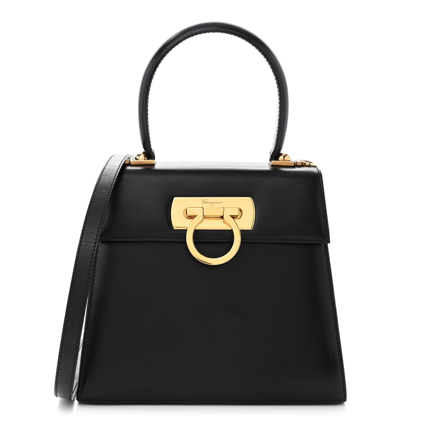 Salvatore Ferragamo Brushed Off Calfskin Small Iconic Top Handle Black 1 of 9