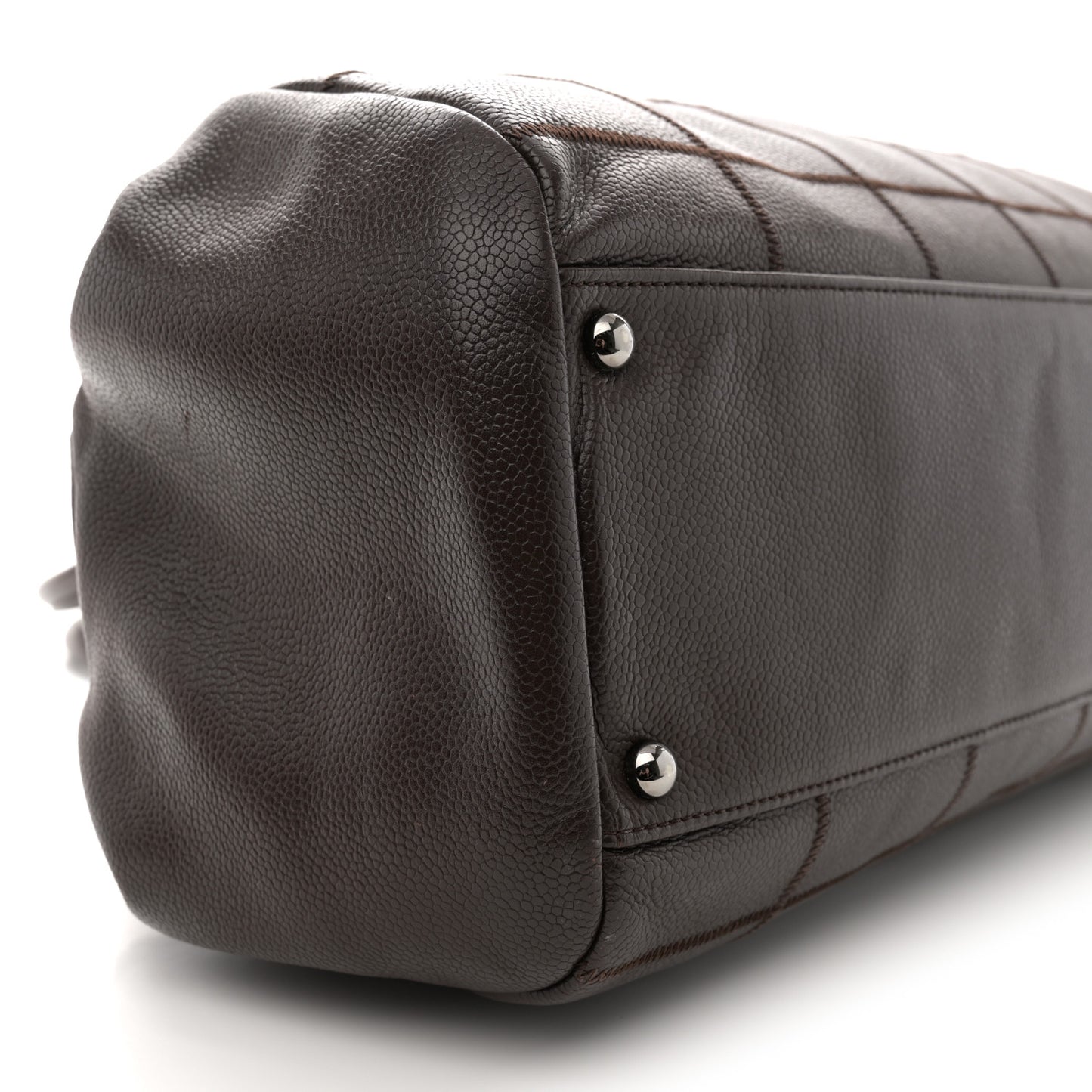 Caviar Square Stitched Large Satchel Dark Brown