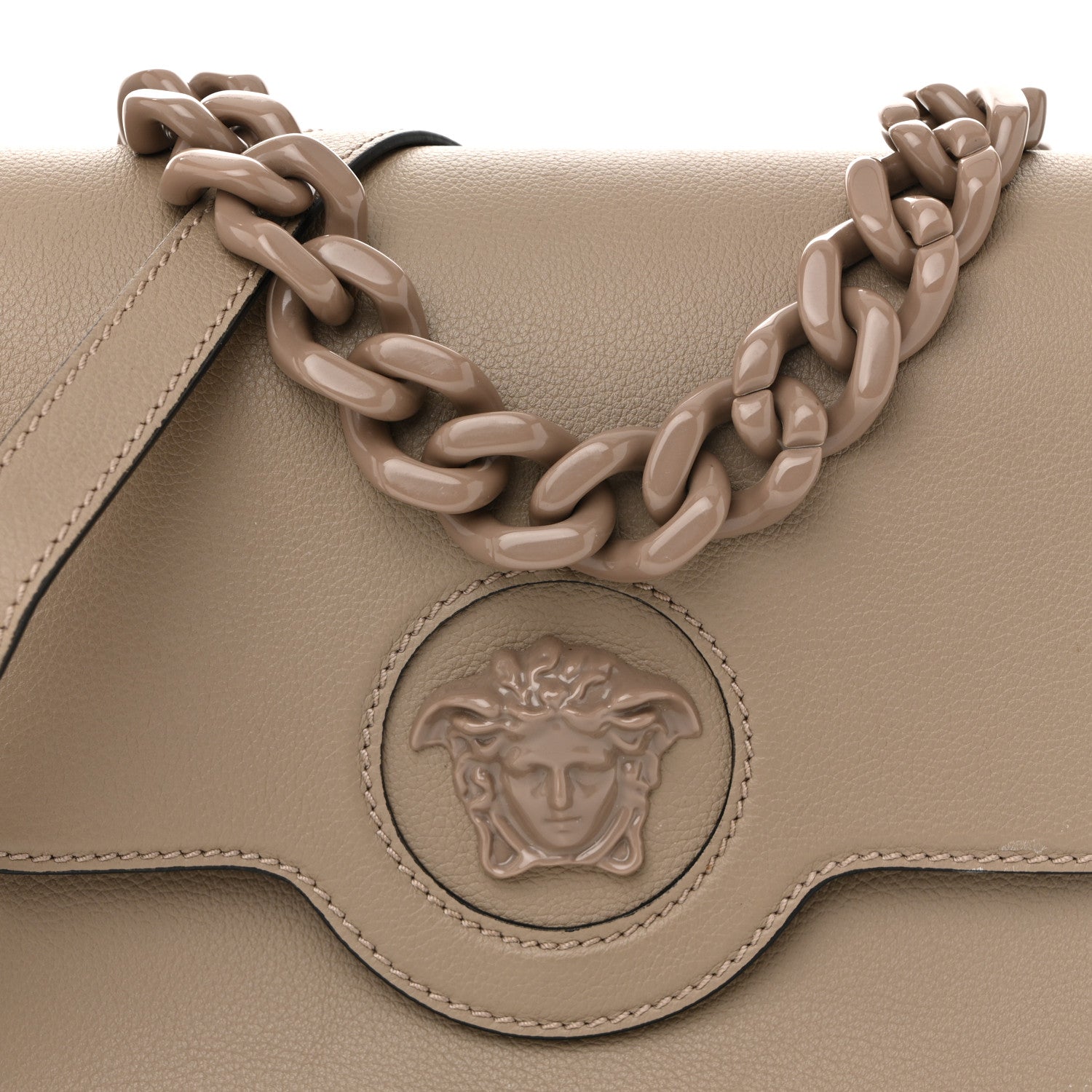 Versace Grained Calfskin La Medusa Flap Shoulder Bag Taupe 7 of 13