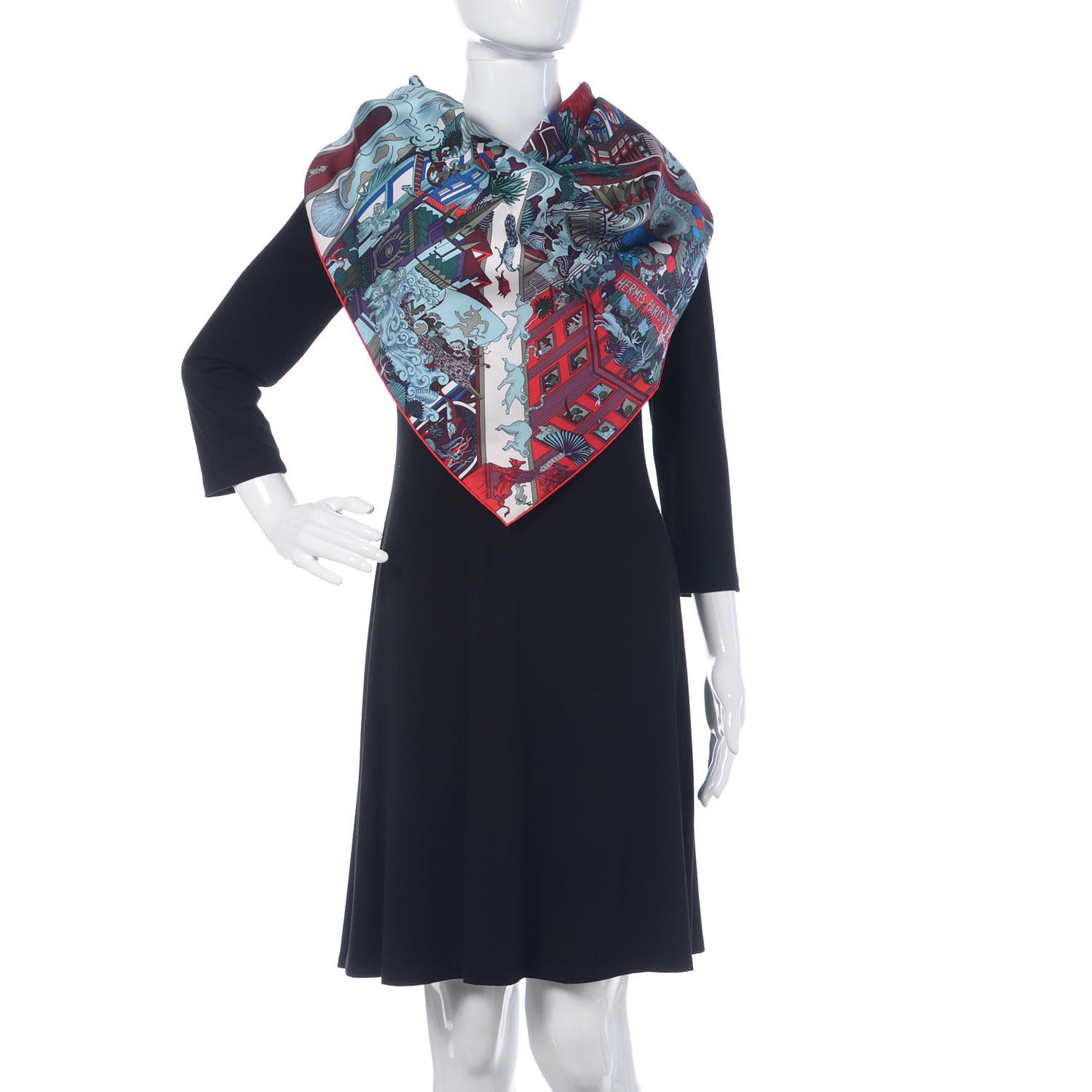 Silk Animapolis Scarf 90 Bordeaux Bleu Rouge