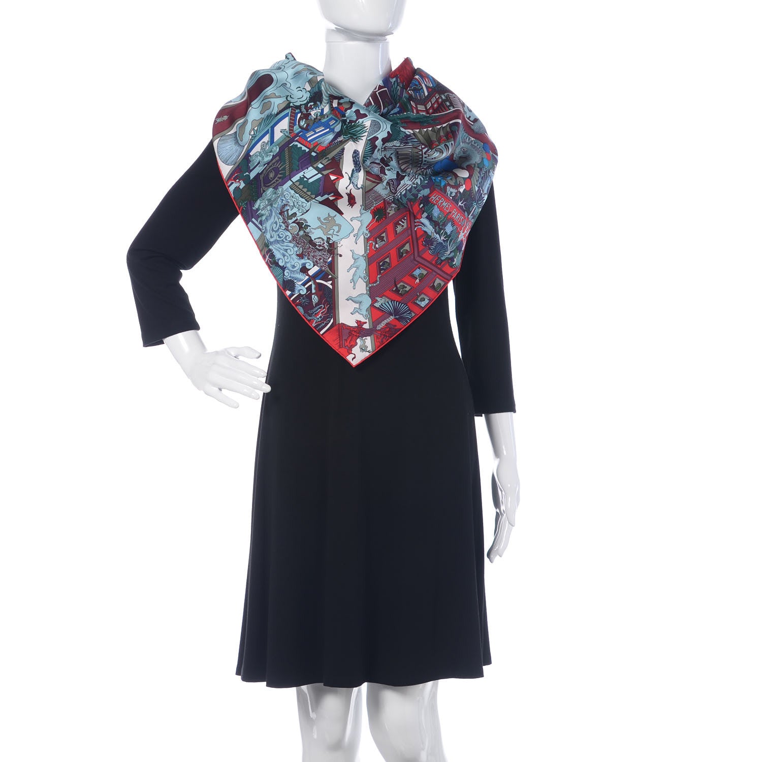 Hermes Silk Animapolis Scarf 90 Bordeaux Bleu Rouge 2 of 7