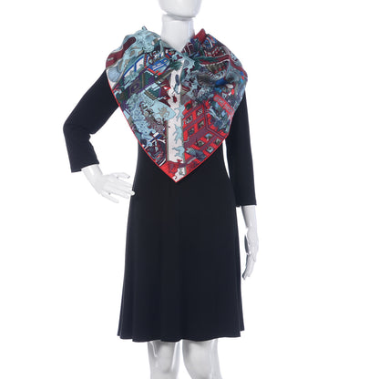 Hermes Silk Animapolis Scarf 90 Bordeaux Bleu Rouge 2 of 7