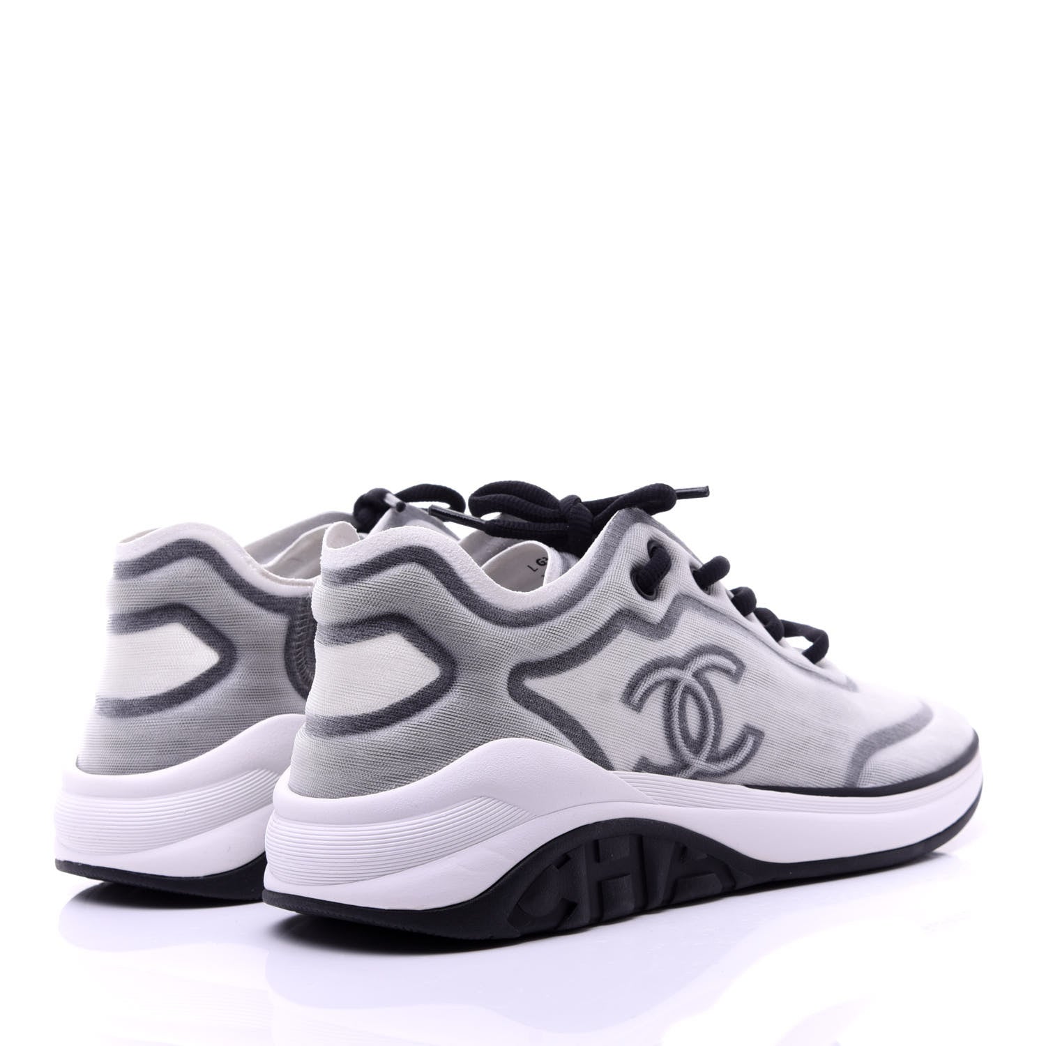 Chanel Calfskin Mesh Lycra Womens Logo Sneakers 39 White Black 3 of 10