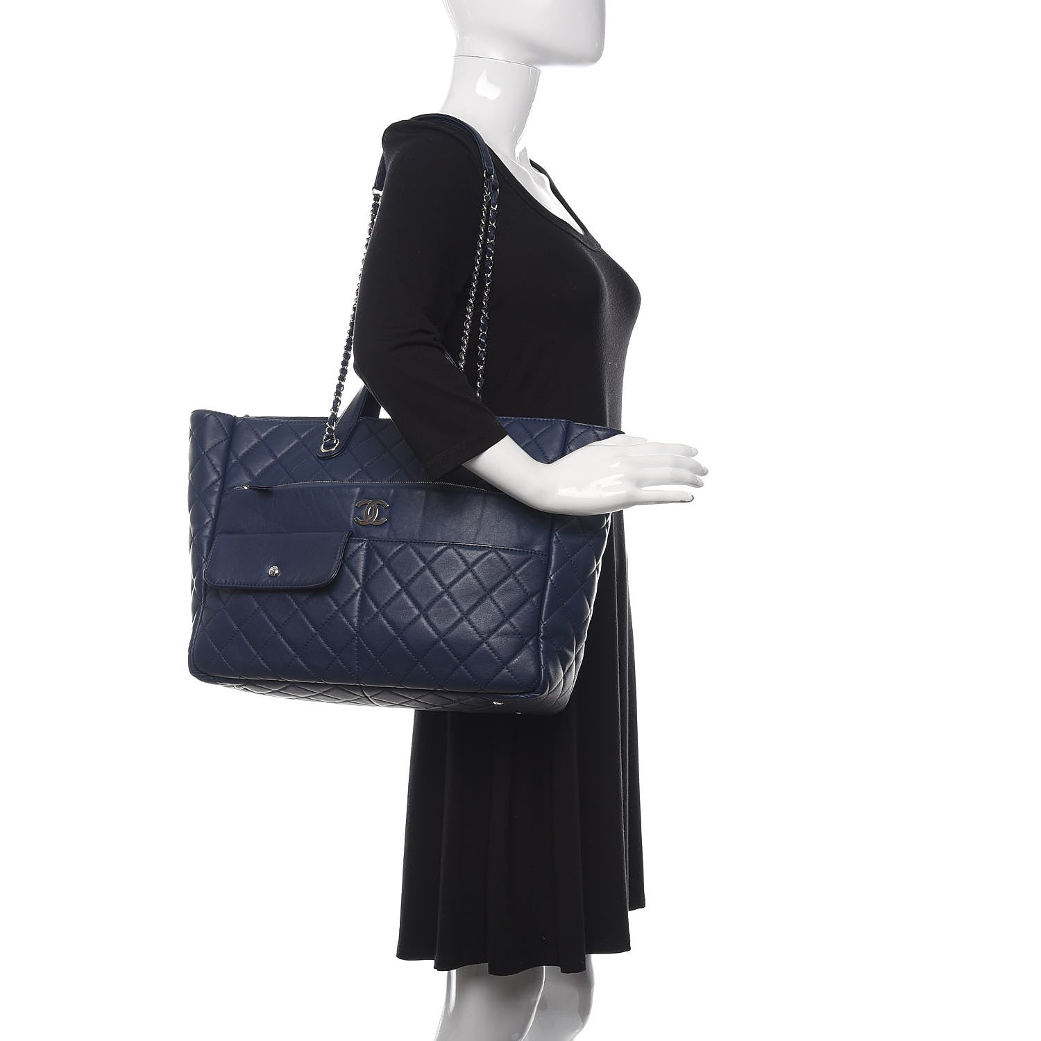 Chanel Calfskin Quilted Ultra Pocket Shopping Tote Navy 2 of 10