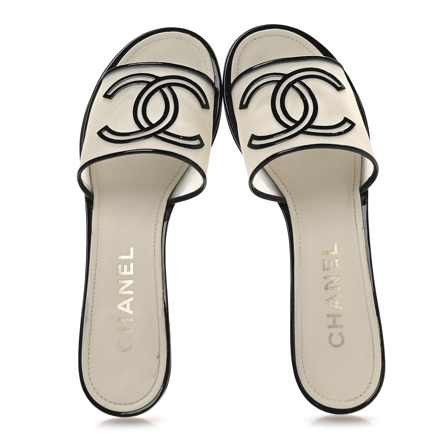 Chanel Mesh Patent Calfskin CC Sandal Mule 39.5 Beige Black 2 of 7