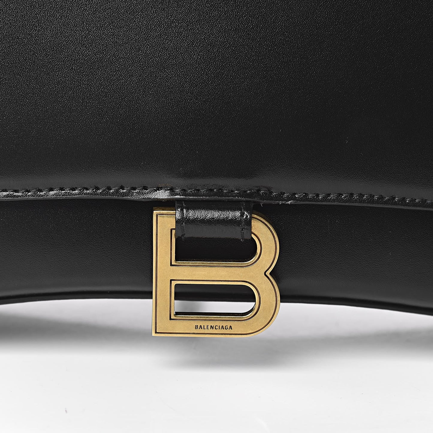 Shiny Box Calfskin Medium Hourglass Top Handle Bag Black