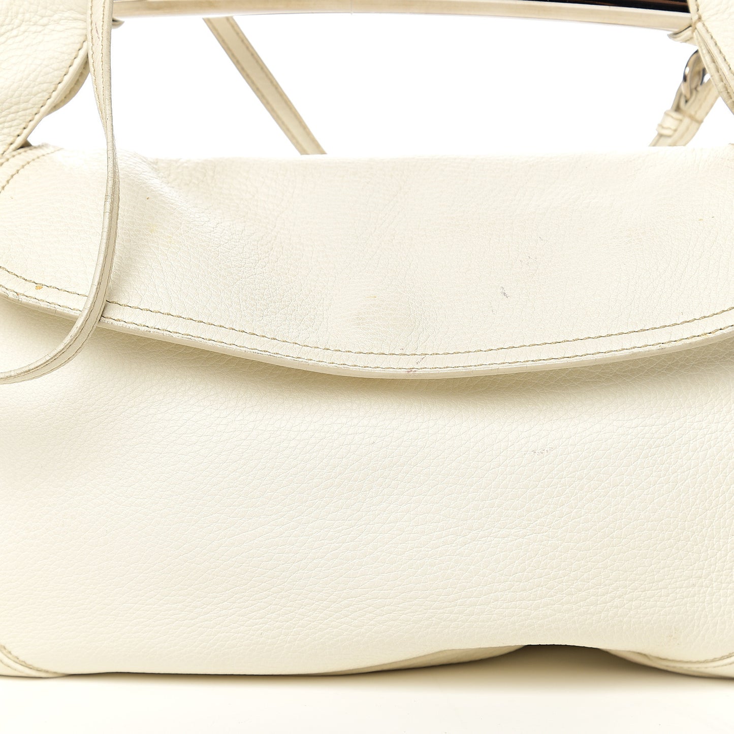 Vitello Daino Metal Bar Top Handle Shoulder Bag White