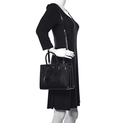 Saint Laurent Calfskin Crocodile Embossed Small Sac de Jour Black 2 of 12