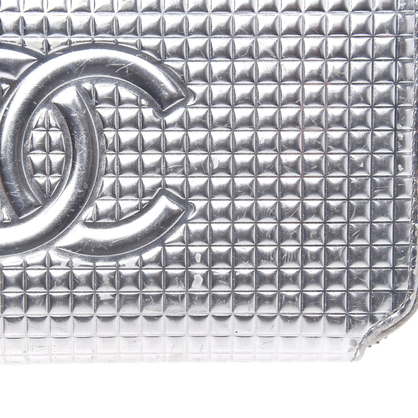 Patent Embossed CC Zip Around Wallet Silver