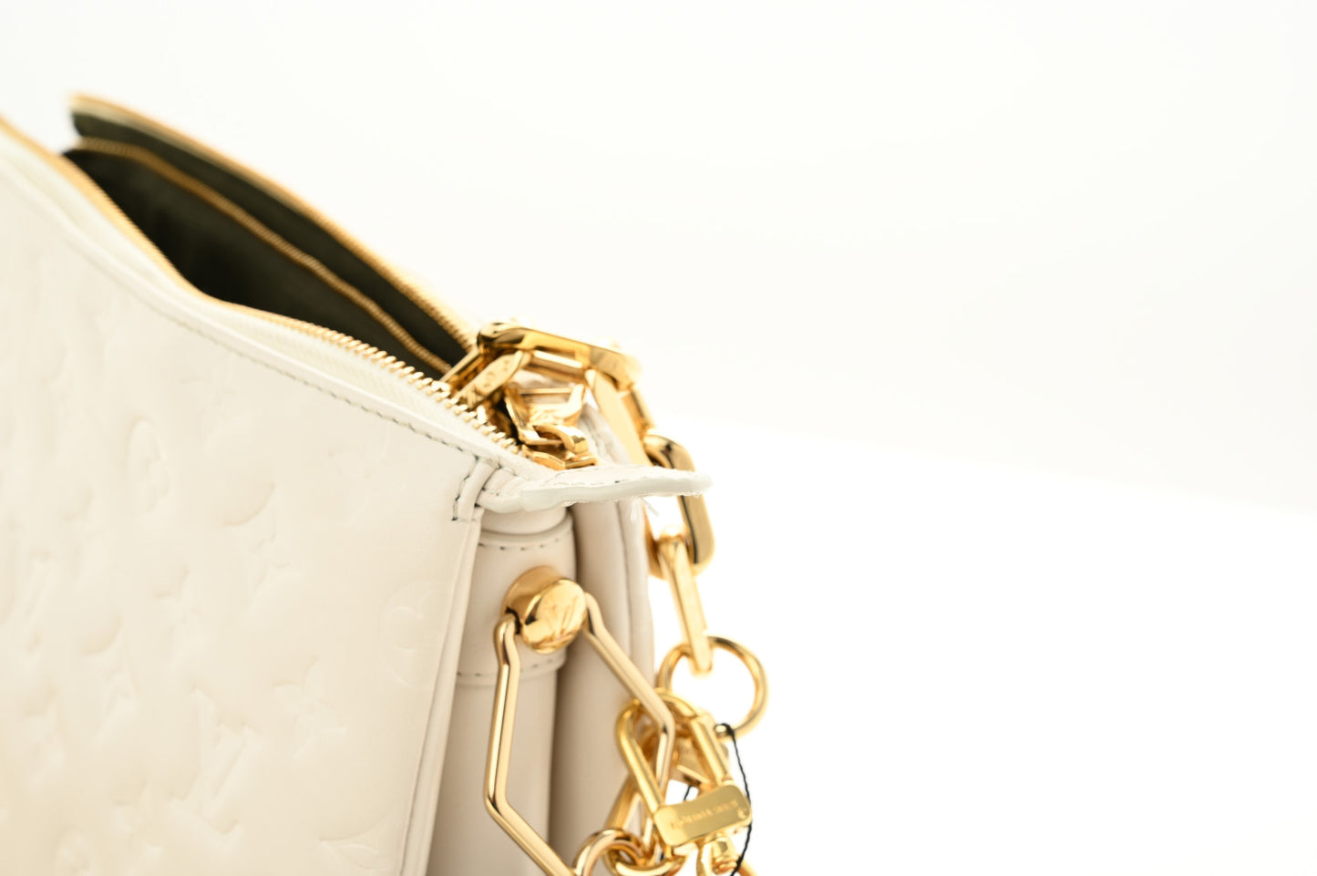 Lambskin Embossed Monogram Coussin PM Beige Cream