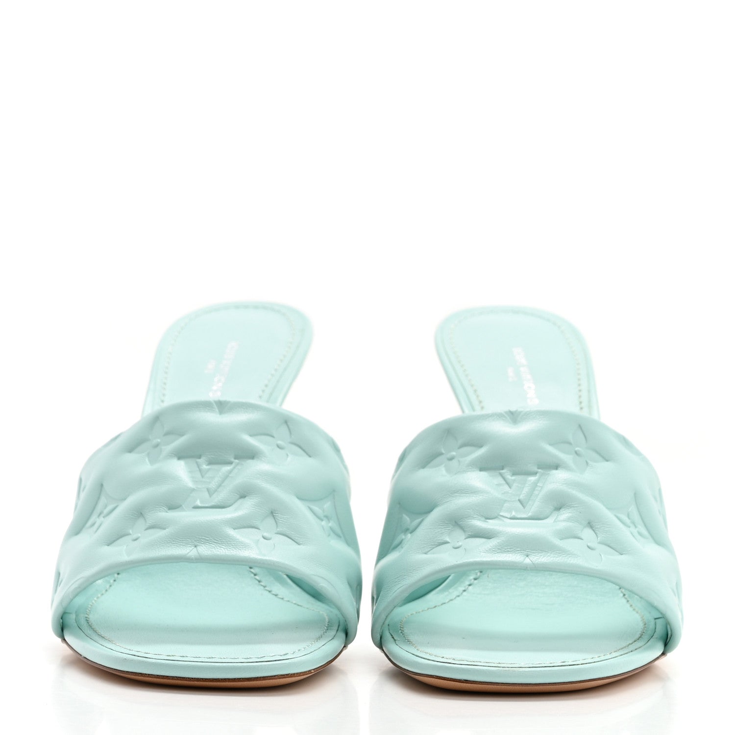 Louis Vuitton Lambskin Embossed Monogram Revival High Heel Mules 40 Light Blue 2 of 12