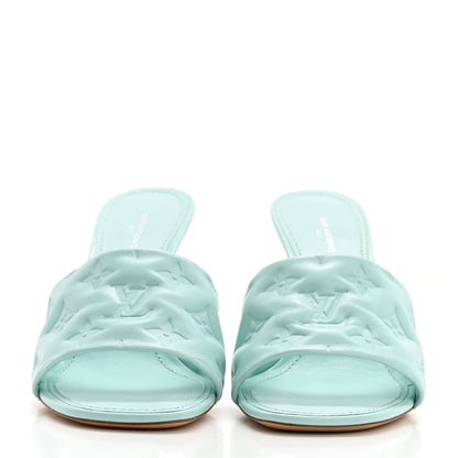 Louis Vuitton Lambskin Embossed Monogram Revival High Heel Mules 40 Light Blue 2 of 12