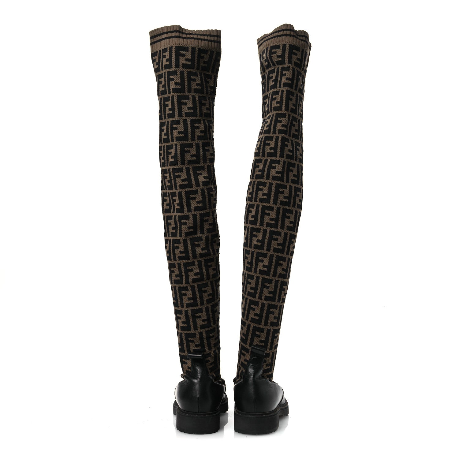 Fendi Nappa Microfiber Fabric FF Rockoko Thigh High Boots 39.5 Black Tobacco 6 of 12