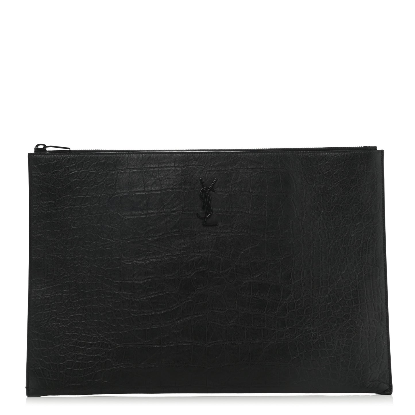 Calfskin Crocodile Embossed Tablet Pouch Black