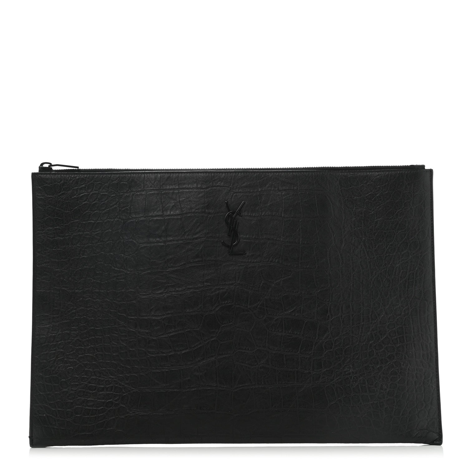 Saint Laurent Calfskin Crocodile Embossed Tablet Pouch Black 1 of 10