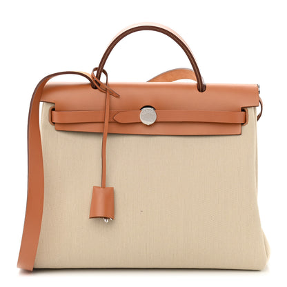 Hermes Military Toile Vache Hunter Herbag Zip Retourne 31 PM Beton Naturel 3 of 12