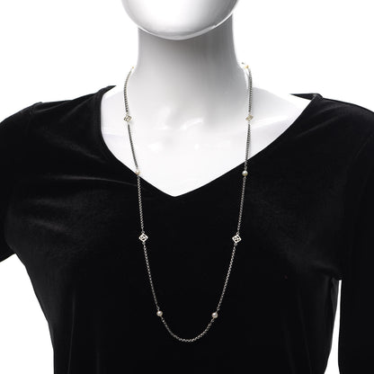 David Yurman Sterling Silver 14K Yellow Gold Pearl Logo Station Necklace 30" 2 of 4