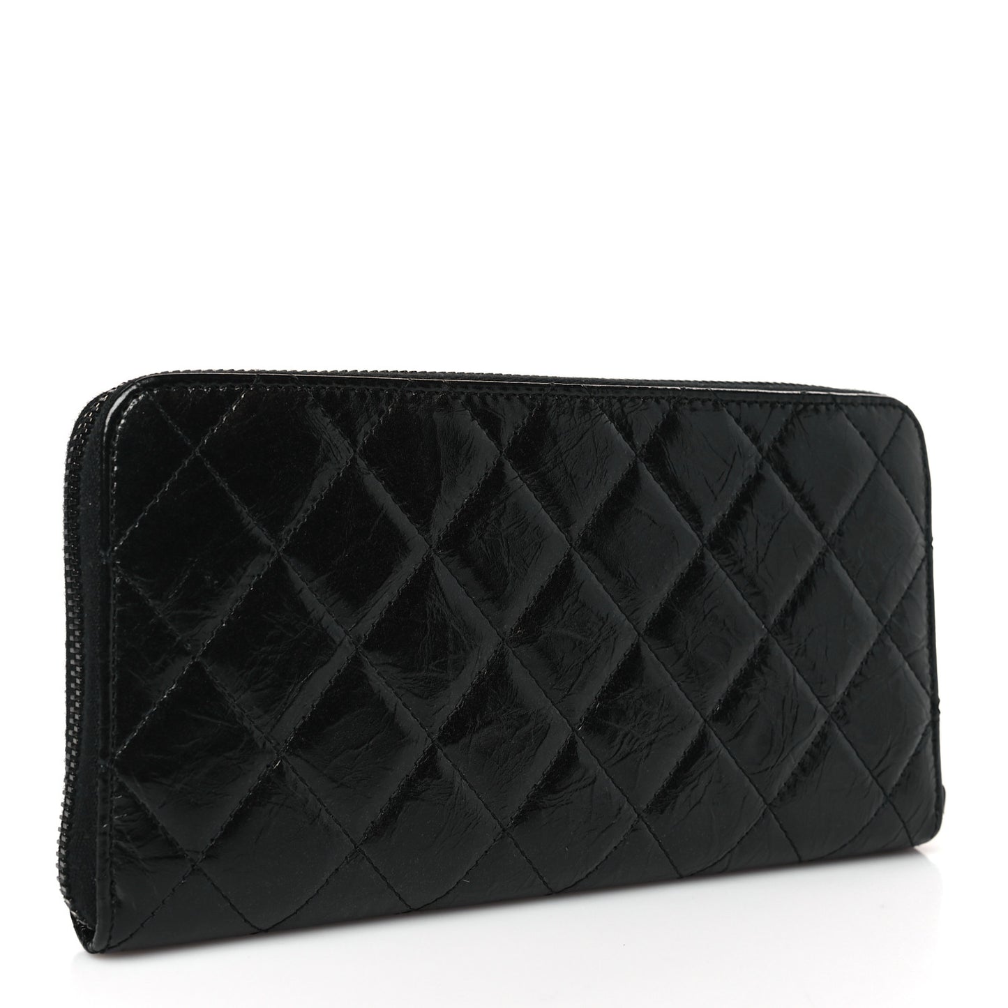 Glazed Aged Calfskin Quilted Reissue Large Gusset Zip Around Wallet So Black