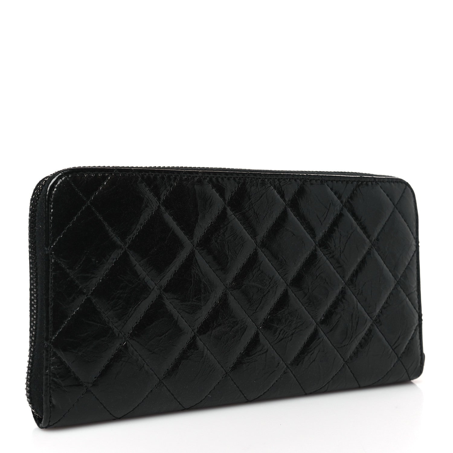 Chanel Glazed Aged Calfskin Quilted Reissue Large Gusset Zip Around Wallet So Black 3 of 8