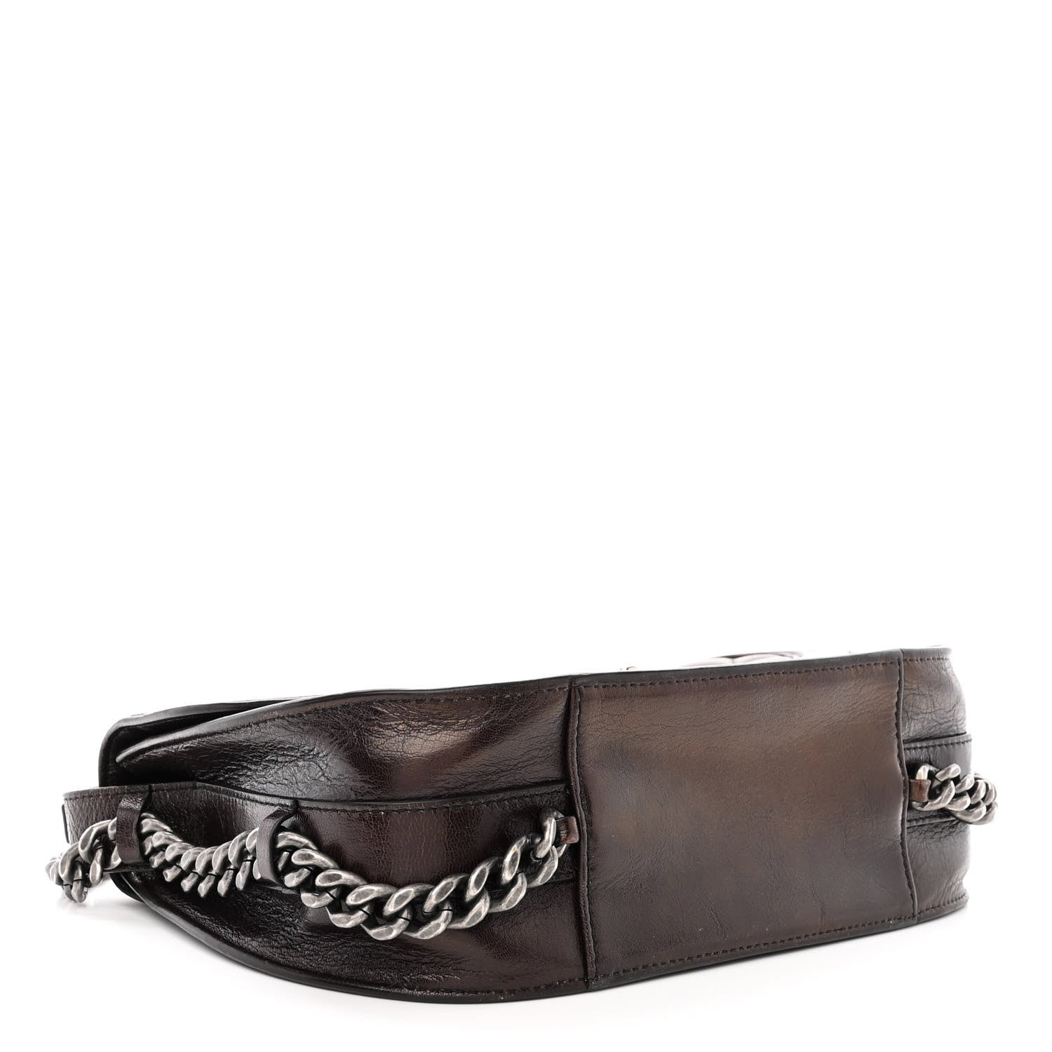 Chanel Shiny Goatskin Quilted Medium Double Chained Messenger Flap Charcoal 4 of 13
