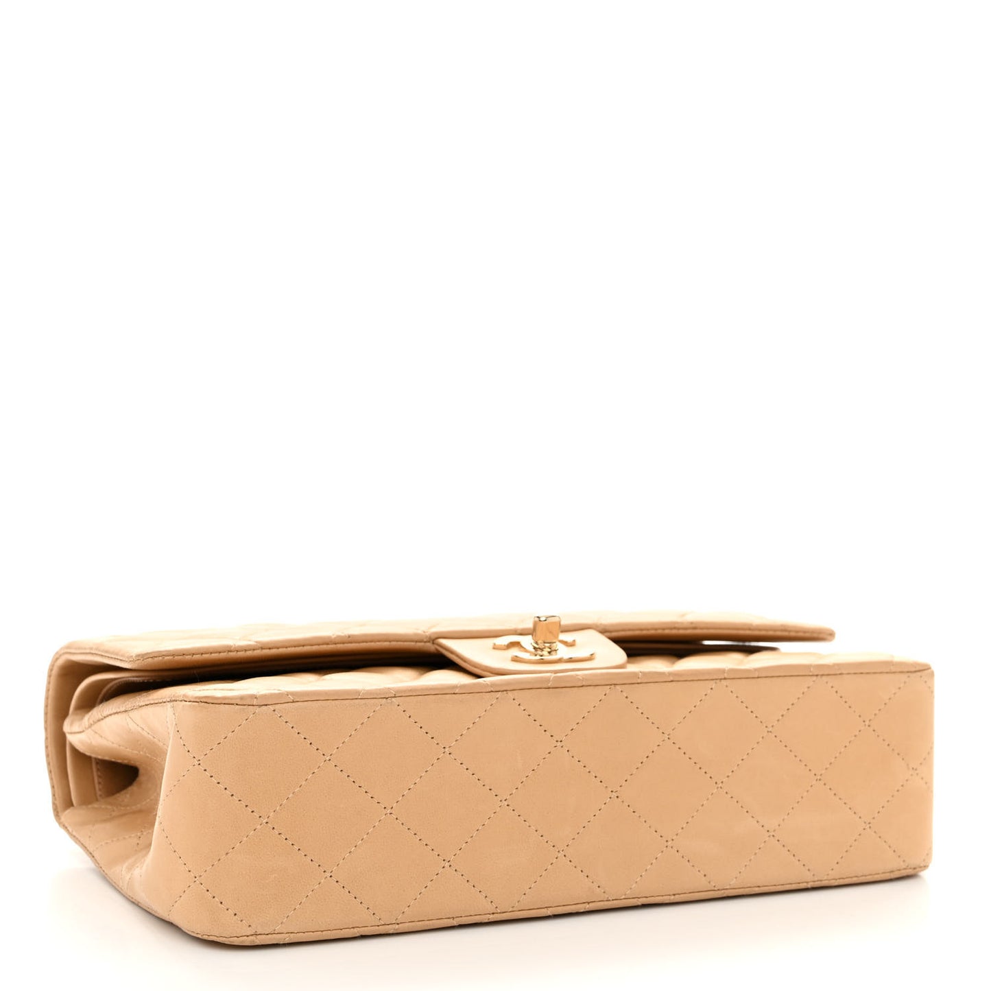 Lambskin Quilted Small Double Flap Beige