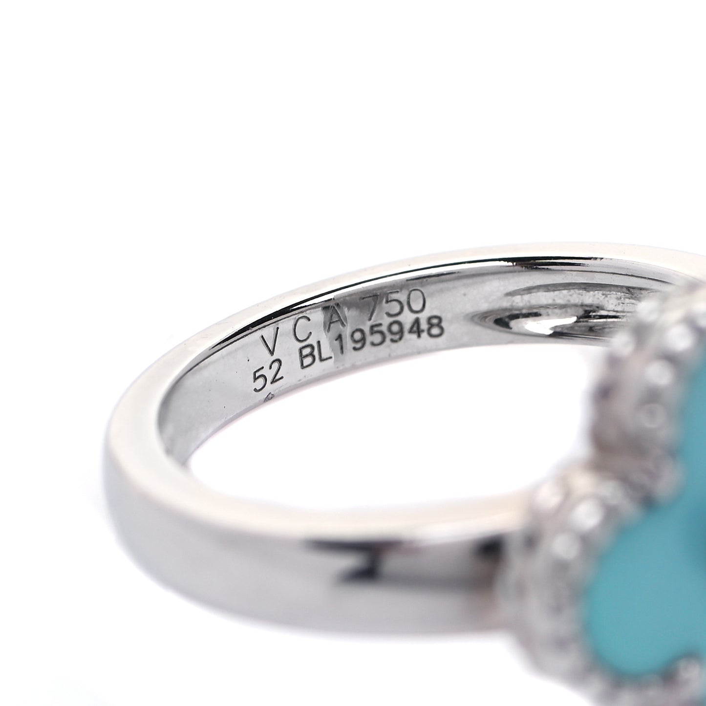 18K White Gold Diamond Turquoise Vintage Alhambra Ring 52 6