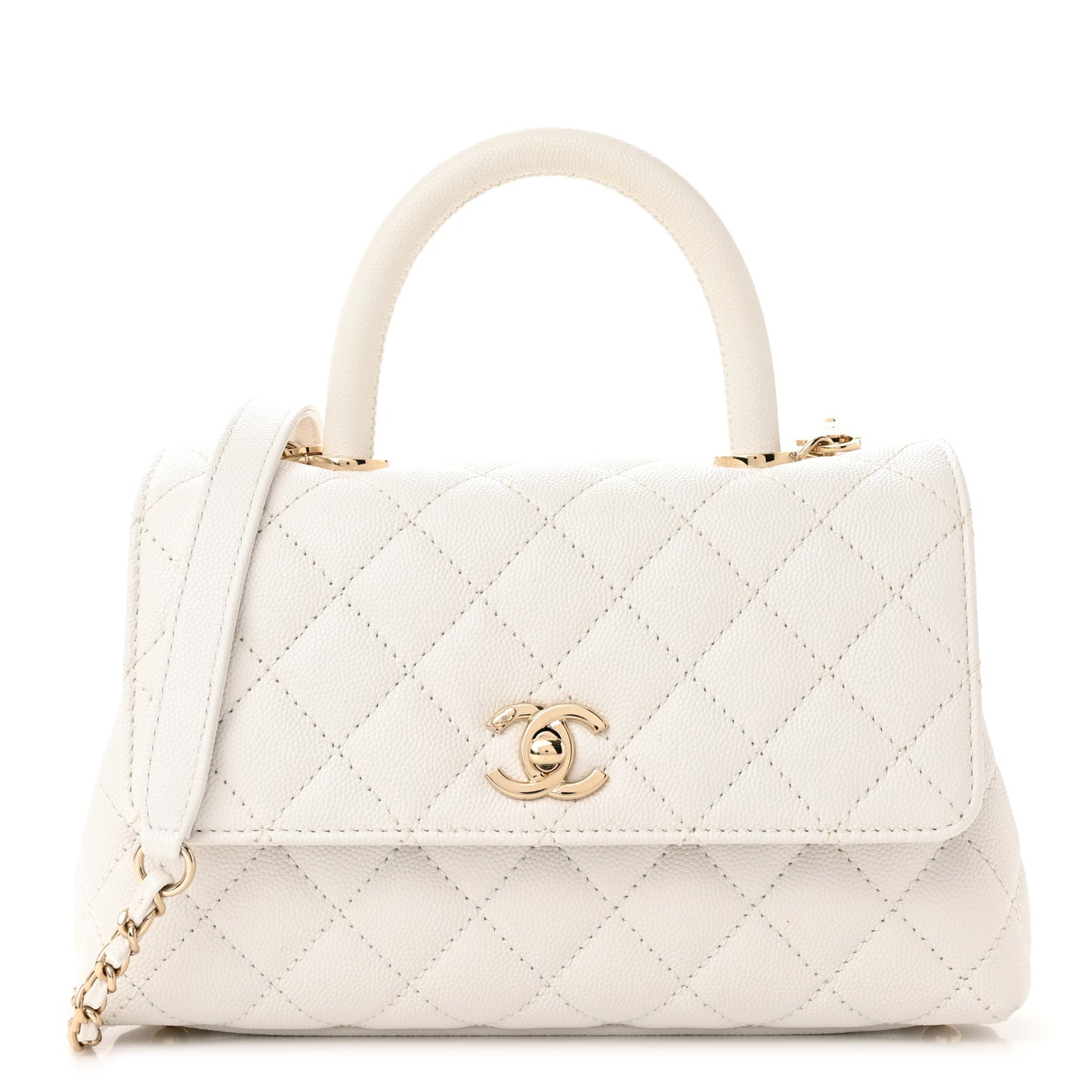 Caviar Quilted Mini Coco Handle Flap White