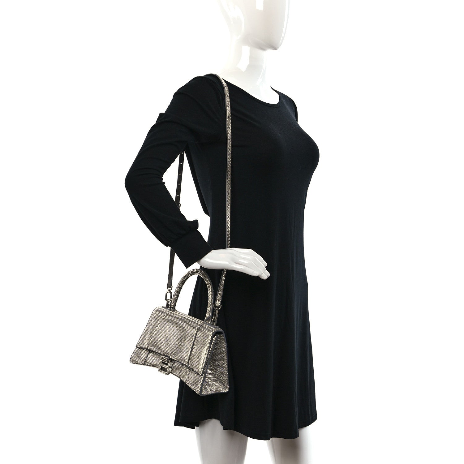 Balenciaga Strass Suede Small Hourglass Top Handle Bag Smoke Grey Crystal 2 of 16