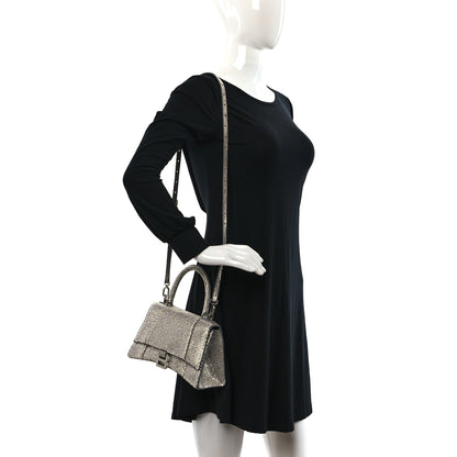 Balenciaga Strass Suede Small Hourglass Top Handle Bag Smoke Grey Crystal 2 of 16
