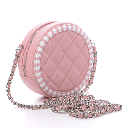 Chanel Caviar Quilted Filigree Round Clutch With Chain Pink White 3 of 11