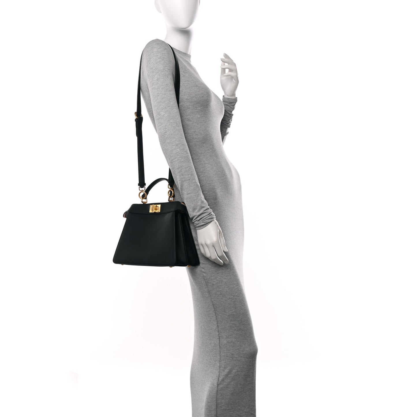 Vitello Seta Nappa Bi-Color Small Peekaboo I SEE U Satchel Black Light Rose Tortora