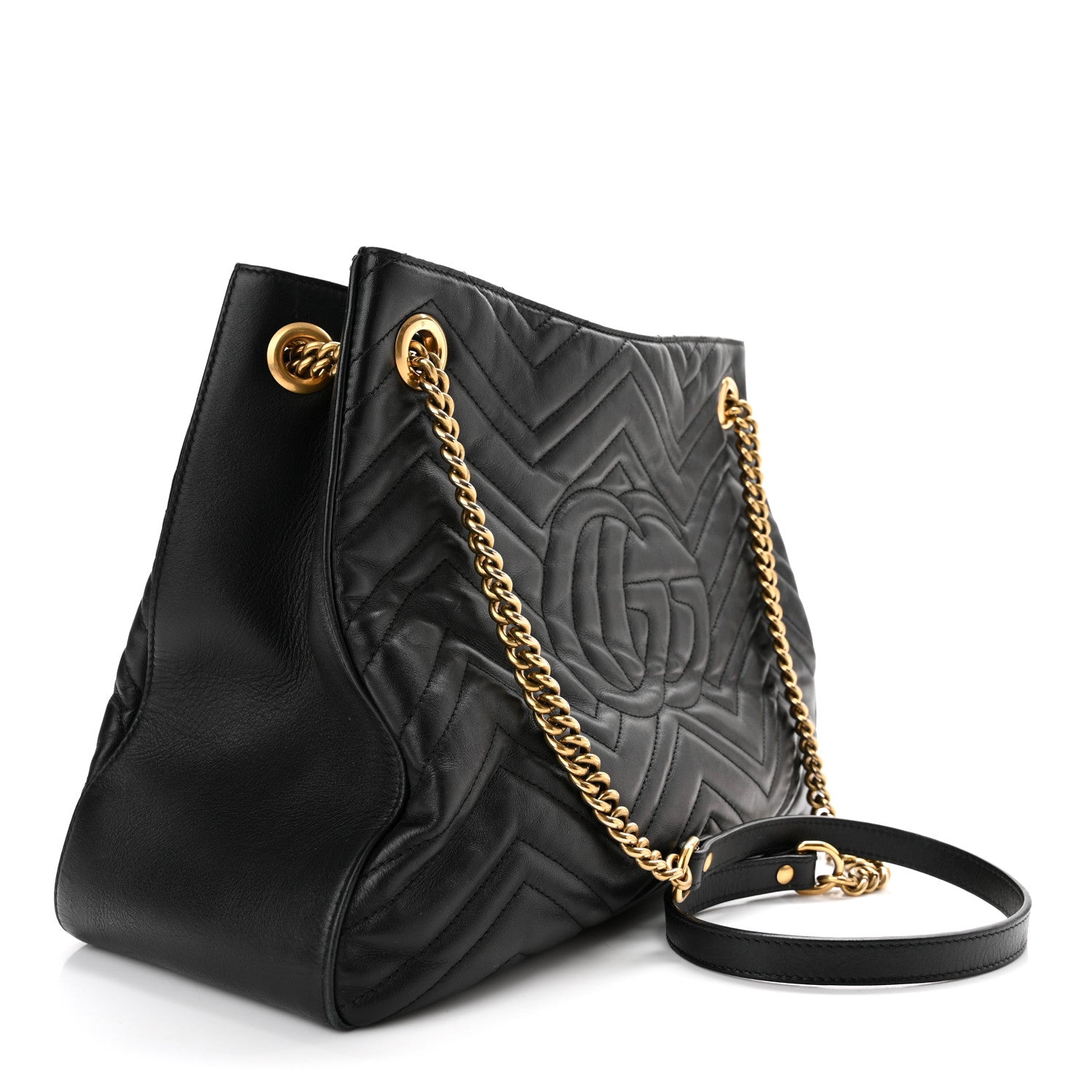 Gucci Calfskin Matelasse Medium GG Marmont Shoulder Tote Bag Black 3 of 13