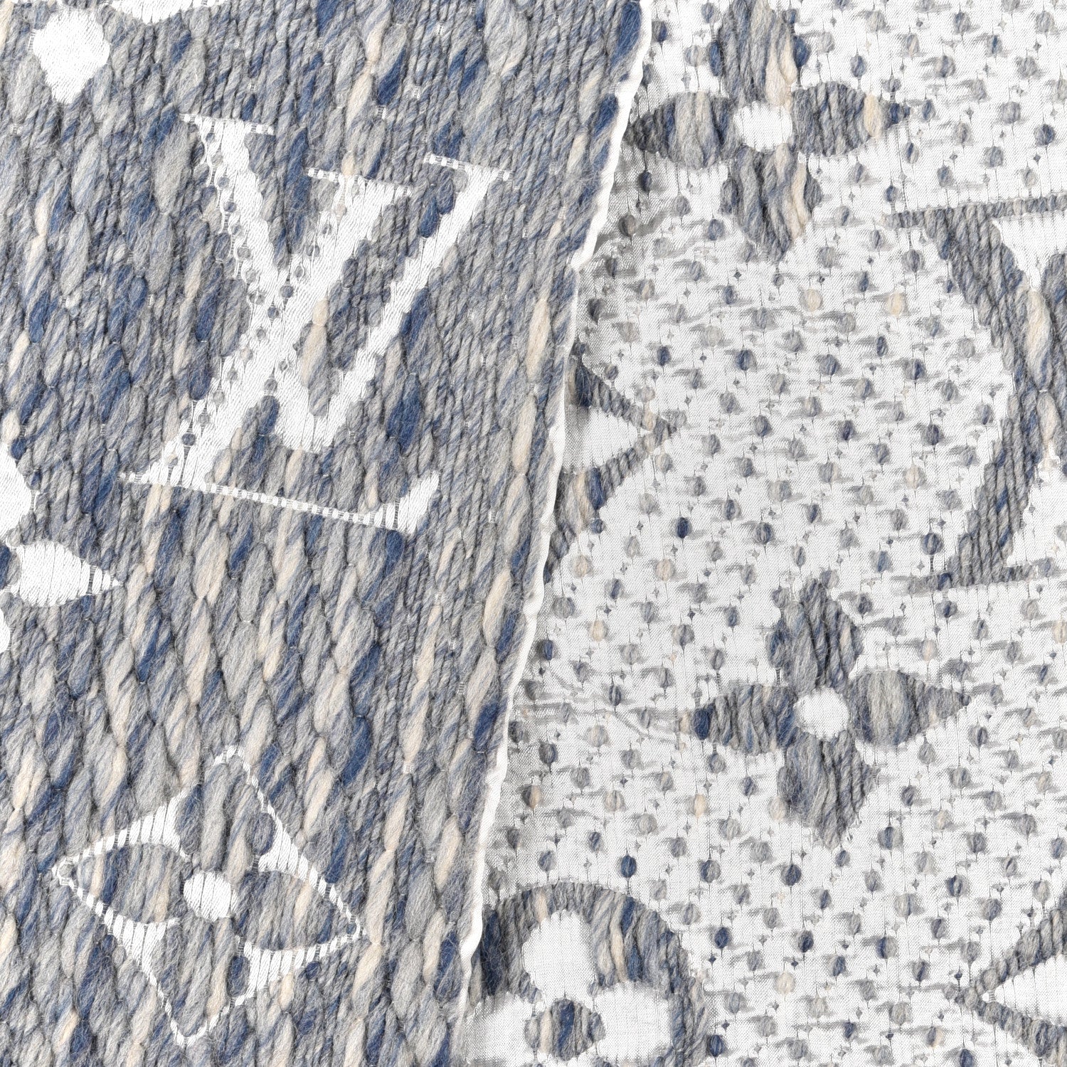 Louis Vuitton Wool Silk Logomania Scarf Denim Bleu 3 of 4