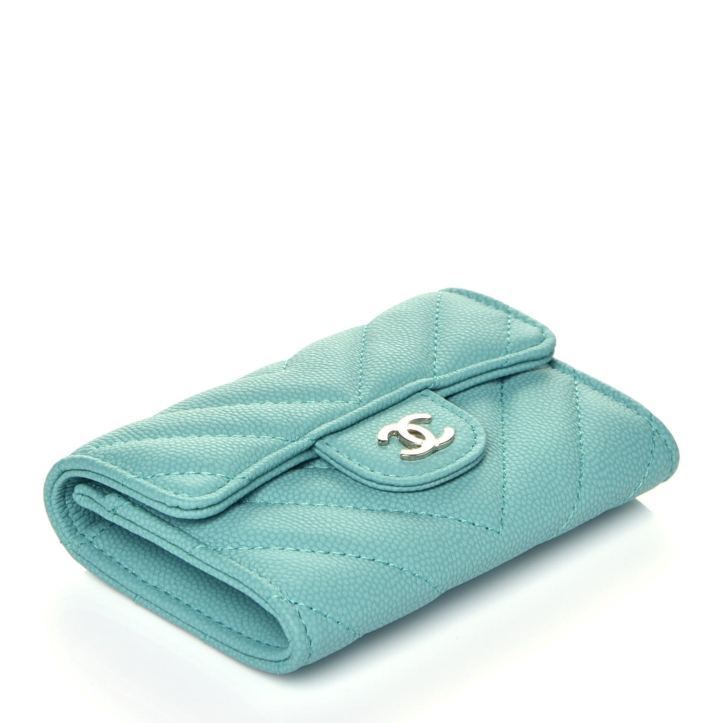 Caviar Chevron Quilted Flap Card Holder Green