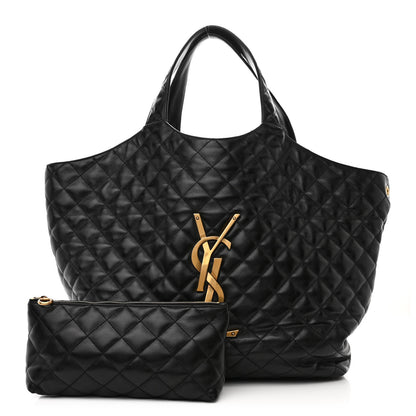 Saint Laurent Lambskin Quilted Maxi Icare Shopping Tote Black 3 of 11