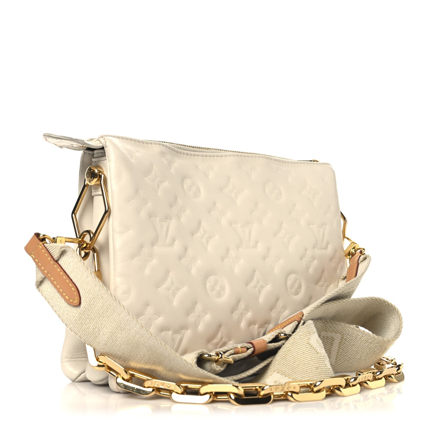 Lambskin Embossed Monogram Coussin PM Beige Cream