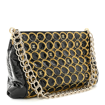 Chanel Patent Embroidered Clutch With Chain Black Gold 3 of 14