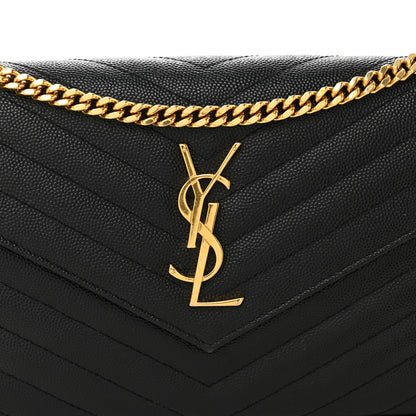 Saint Laurent Grain De Poudre Matelasse Chevron Monogram Chain Wallet Black 7 of 10