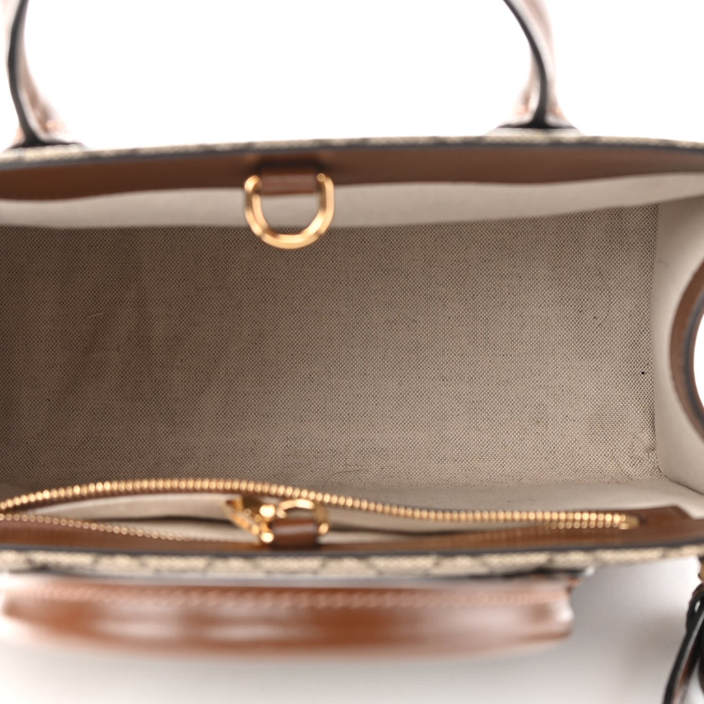 GG Supreme Monogram Azalea Calfskin Small Retro Interlocking G Tote Bag Beige Ebony Brown Sugar