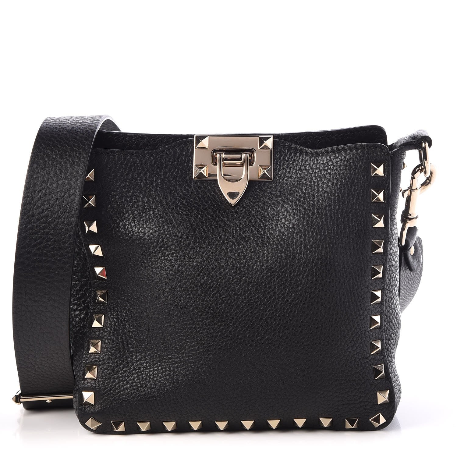 Valentino Garavani Pebbled Calfskin Mini Rockstud Flip-Lock Messenger Bag Black 1 of 7