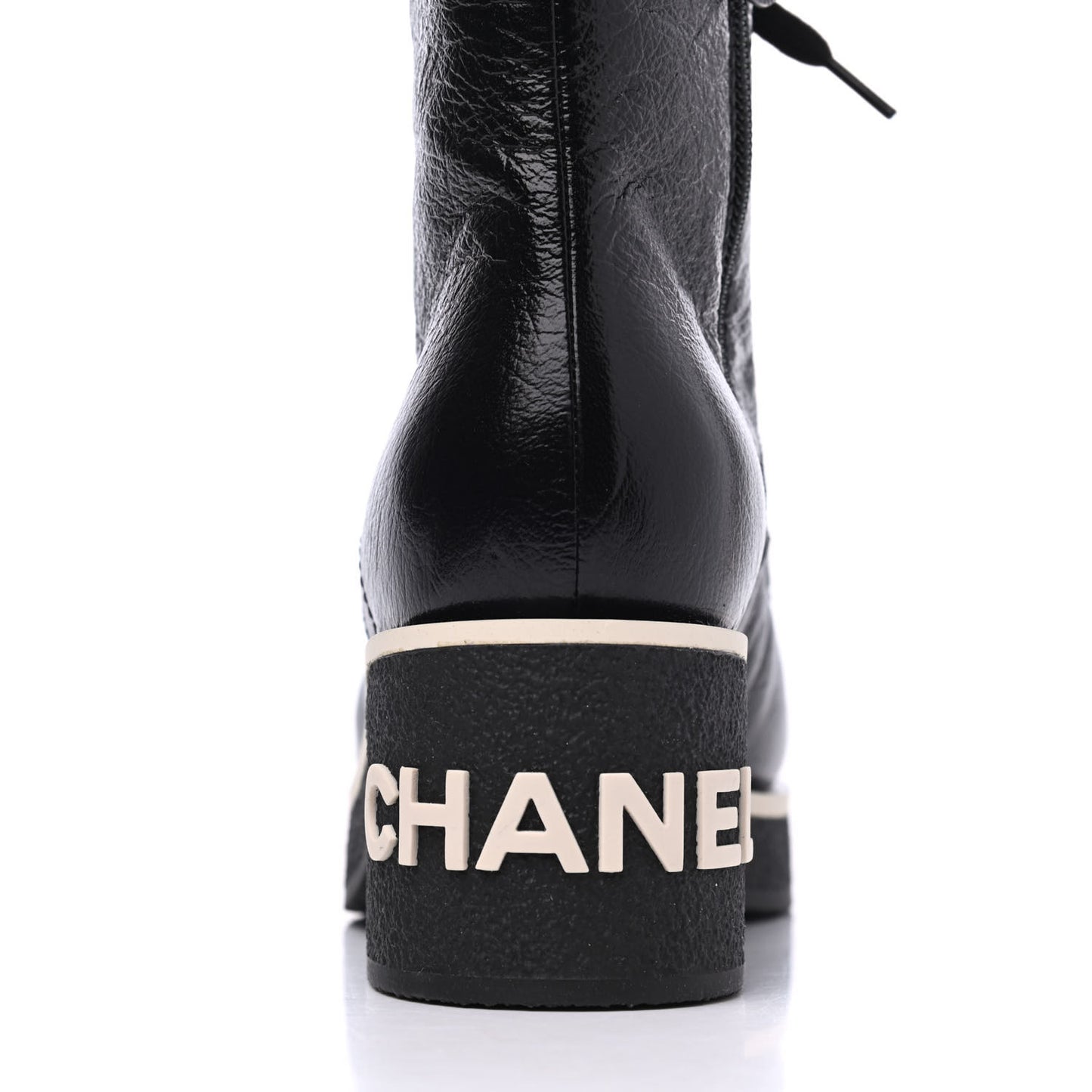 Shiny Crumpled Lambskin Lace Up Combat Boots 35.5 Black