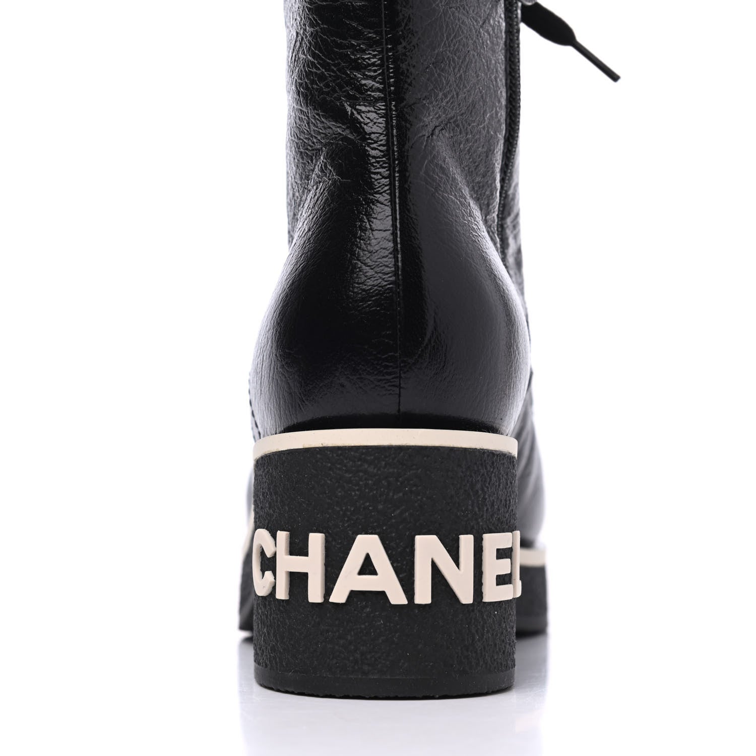 Chanel Shiny Crumpled Lambskin Lace Up Combat Boots 35.5 Black 10 of 13