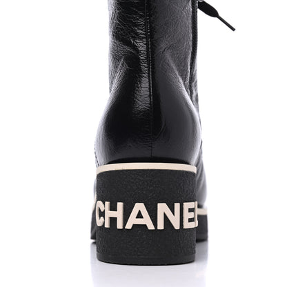 Chanel Shiny Crumpled Lambskin Lace Up Combat Boots 35.5 Black 10 of 13