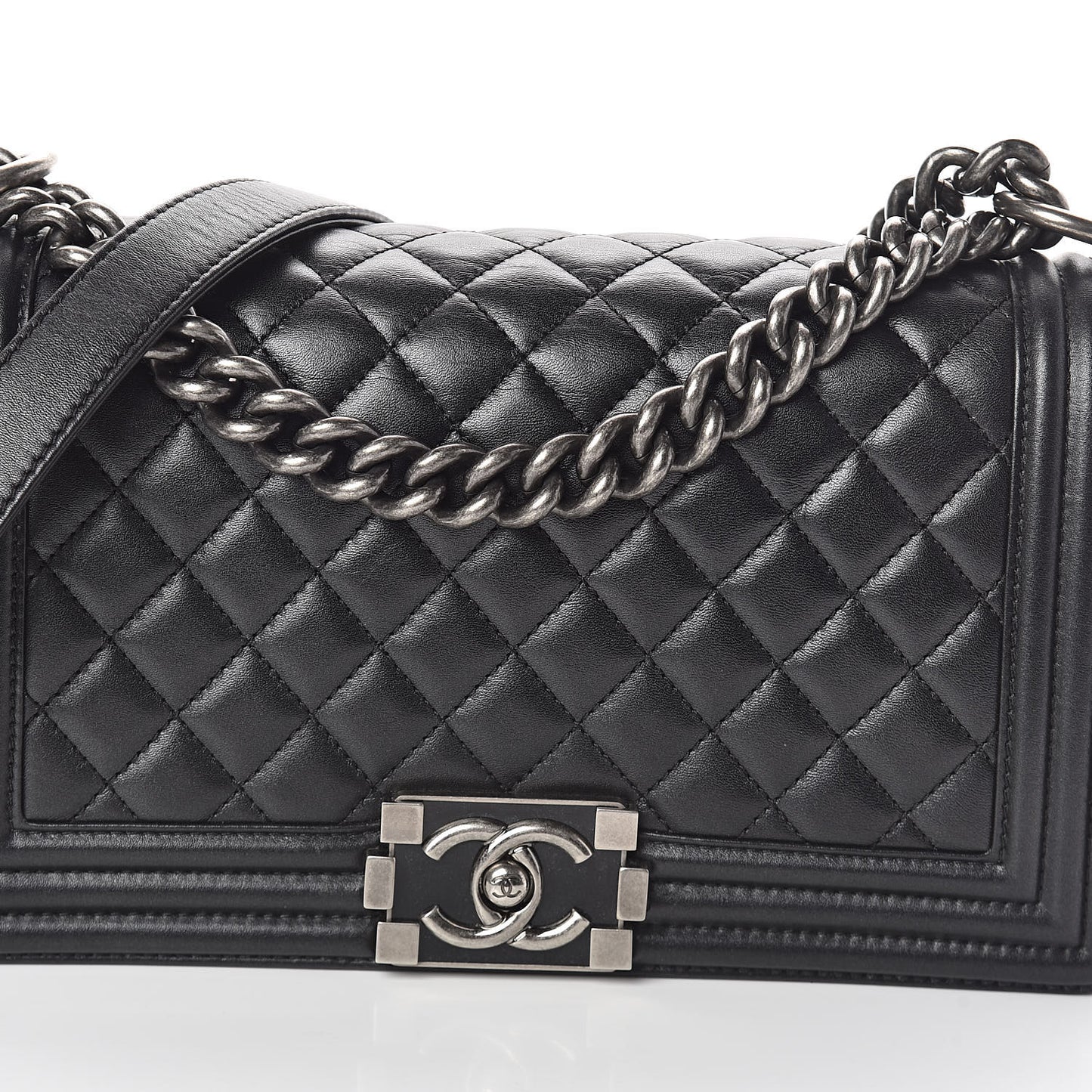 Lambskin Quilted Medium Boy Flap Black