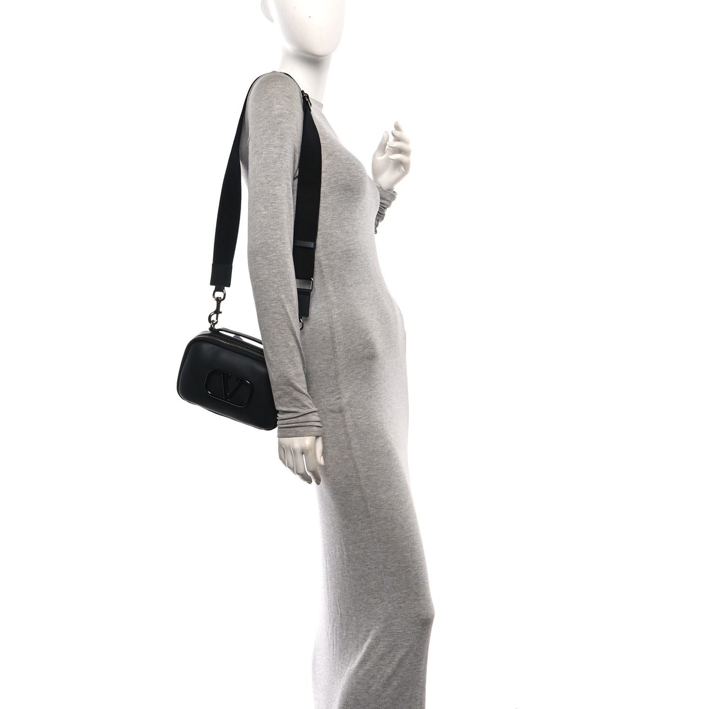 Calfskin Lacquered Vlogo Crossbody Bag Black