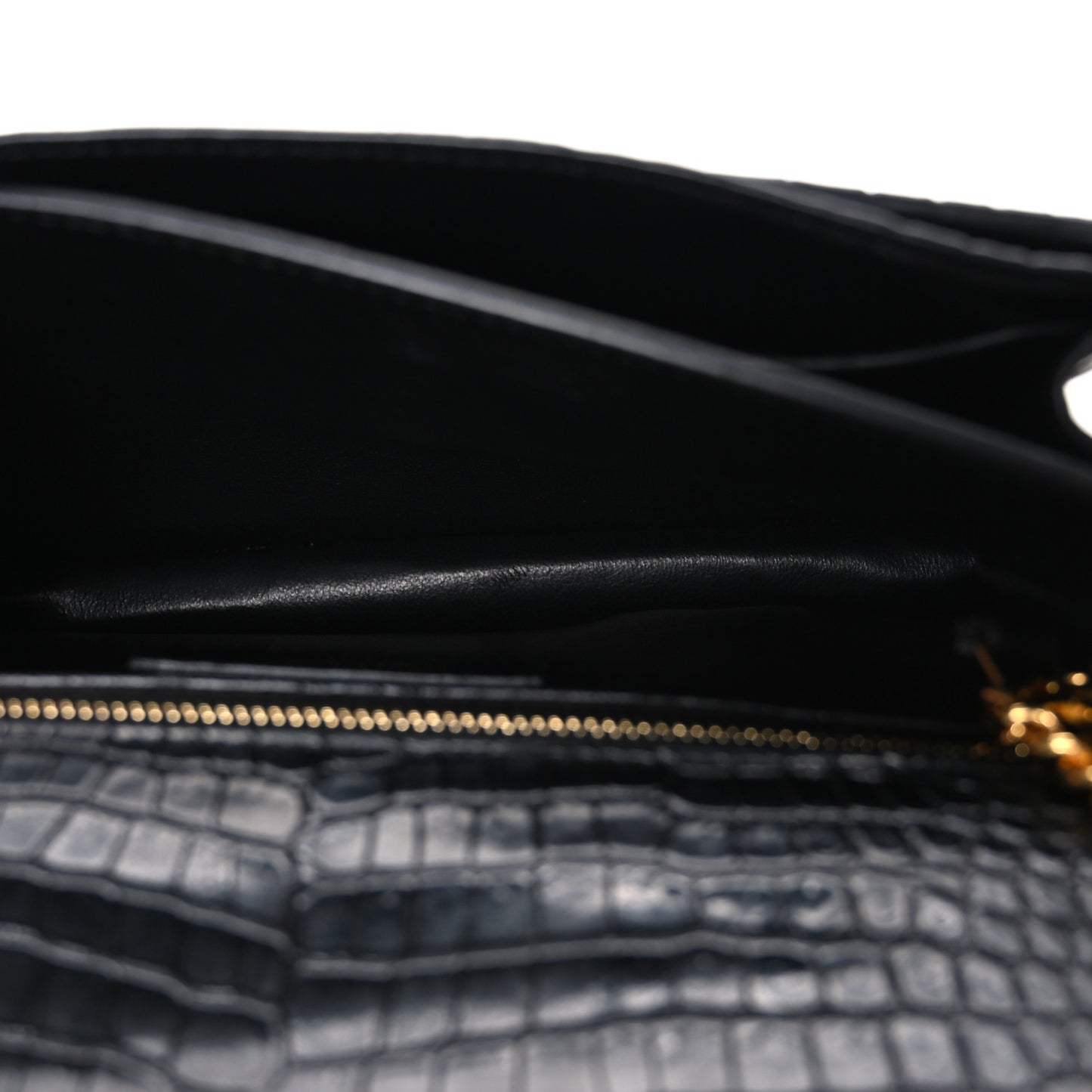 Calfskin Crocodile Embossed Monogram Cassandra Clasp Bag Black